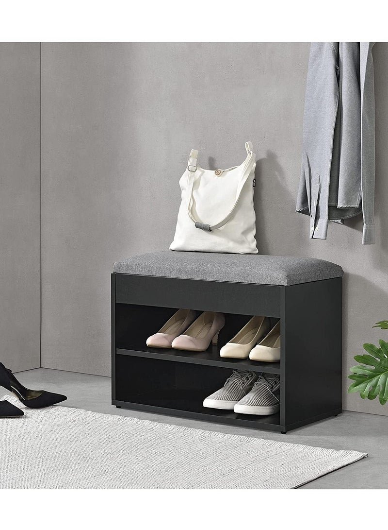 MODERN HOME Entryway Shoe Storage Bench with Cushion | Hallway Organizer & Hidden Lift-Top Storage Black