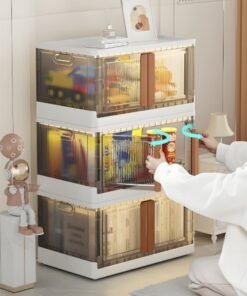 3-Pieces Foldable Large-Capacity Storage Box, Free-Installation Double-Door Storage Cabinet, Wardrobe Toy and Snack Organizing Box, Rolling Storage Box for Movement, Home Bedroom and Living Room Storage