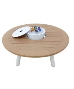 Small Round Fire Pit Table Color Natural Teak & White