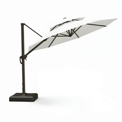 Sunshade Aluminium Garden Water Base Round Umbrella with Rotating Handle Stylish Outdoor and UV-Resistant Canopy (White) 3 x 3 Meter - Image 3