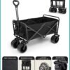 Bybeo Foldable Wagon Carts, Utility Camping Cart, Collapsible Heavy Duty Trolley Cart, Portable Shopping Trolley with Wheels Adjustable Handle, Outdoor Transport Trailer, Large Capacity for Garden Picnic