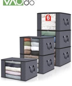 VAOdo 6 Pack Clothes Storage Foldable Blanket Storage Containers for Organizing Bedroom Closet Clothing Comforter Organization and Storage with Lids and Handle