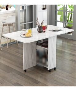 Folding Dining Table Drop Leaf Table with 6 Wheels, Kitchen Table with 2-Layer Storage Shelves, Multifunctional Extension Space Saving Dinner Table for Bedroom Dining Room Home