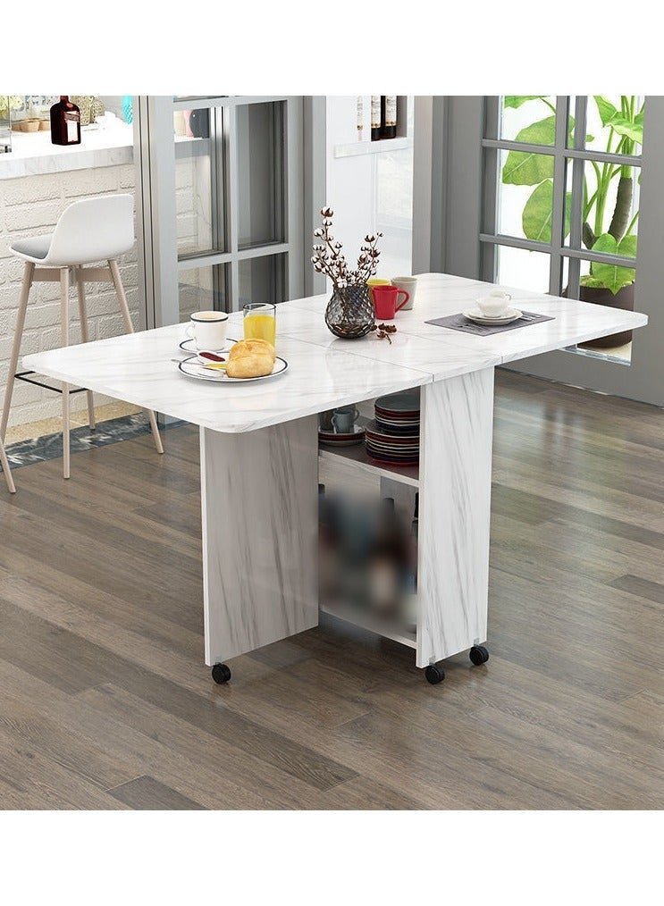 Folding Dining Table Drop Leaf Table with 6 Wheels, Kitchen Table with 2-Layer Storage Shelves, Multifunctional Extension Space Saving Dinner Table for Bedroom Dining Room Home