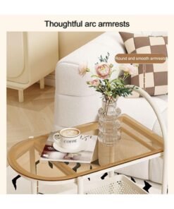Alternative view of XiuWoo End Table with Rolling Wheels, Table with Storage Shelves, End Table TV Tray, Swivel Casters with Brakes, Narrow Side Snack Table for Living Room Bedroom,White
