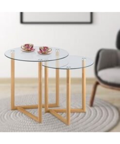 DANUBE HOME Bryner Set Of 2 Glass Nesting Table- Natural Oak