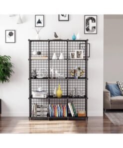 AWTATOS Wire Cube Storage Organizer, Closet Organizers and Storage, Metal 12 Cube Storage Shelves Bookshelf, Portable Closet Clothes Organizer for Bedroom, Home, Office, Black