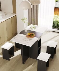 Folding Dining Table Dining Table Removable Folding Dining Table Dining Table Set For 4 Space Saving Dining Table For Tight Spaces With 4 Chairs White Black