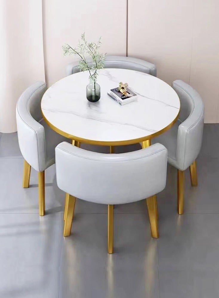 C&C Home Set of 5 Modern Compact Design Dinning Table Chair Set Round Ergonomic Chairs and Table for Kitchen Home Office Conference Room 80x75 and 59x73 cm