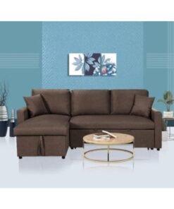 MAF furniture Diwan Sofa Cum Bed With Cushions L-Shaped Storage Space | Convertible Living Room Furniture Maf-S05- Brown