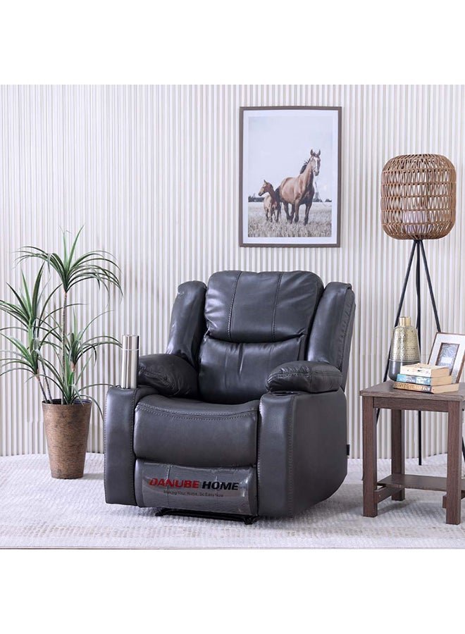 DANUBE HOME Marji 1 Seater ManuaAir Leather Recliner With Cupholder and Storage Modern Design One Seat Relaxing Chair Living Room Furniture 97x94x104cm Dark Grey