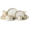 MONITO 16 Piece Stoneware Dinner Set, 4X27Cm Dinner Plates, 4X21.5Cm Salad Plates, 4X16.5Cm Bowls, 4X16Oz Coffee Mugs, Modern Design In Glossy Finish, Microwave & Dishwasher Safe - Bonbon Beige