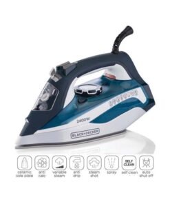 BLACK+DECKER Steam Iron, 380ml Water Tank, Ceramic-Coated Soleplate, Anti-Drip, Anti-Calc, Auto Shutoff, Vertical Steam, Self-Clean, Steam Burst, 35g/min Continuous Steam, 380 ml 2400 W X2150-B5 Blue/White
