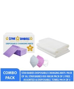 STAR BABiES Combo Pack Pack Changing Mat 30Pcs Disposable Towel 3Pcs Kn95 Lavender