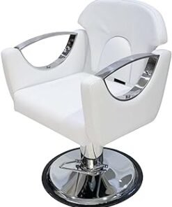 MEISHIDA Ladies Salon Chair Reclining Swivel & Hydraulic Chair Heavy Duty Hair Styling Chair for Beauty Salon, Spa Equipment (White-Silver)