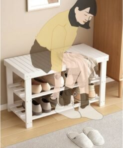 CozyNest 3-Tier Bamboo Shoe Rack Bench, Entryway Shoe Storage Organizer with Seating, Ideal for Entryway, Bathroom, and Bedroom