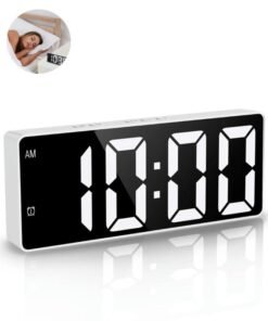 ShebSheb Digital Alarm Clock with Temperature Display,Voice Control LED Clock（White）
