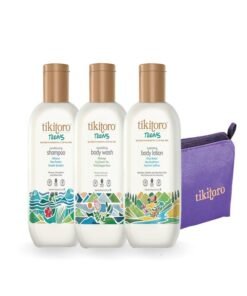 Tikitoro Teens Travel Kit With Nourishing Body Wash, Hydrating Body Lotion, Conditioning Shampoo and a Travel Pouch, Gifting Set For Children (11-16 years) (3 x 75ml)