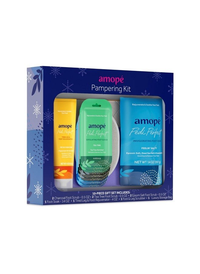 Amope Amopé Pampering Kit Contains Charcoal Foot Scrub Tea Tree Foot Scrub Epsom Salt Foot Scrub Invigorating Foot Soak Tired Leg & Foot Rejuvenator Foot & Leg Scrubber And Luxury Storage Bag
