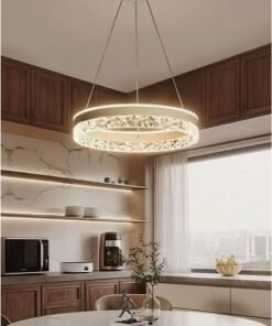 SageLiving Modern LED Chandelier with Remote Dimming | Adjustable Acrylic Ring Design | 50W Chandelier for Kitchen, Dining Room and Living Room | Ideal Choice for Arabic Interiors