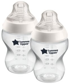 tommee tippee Pack Of 2 Closer To Nature Baby Feeding Bottles With Anti-Colic Valve, Slow-Flow, 0 Months +, 2 X 260 ML, Clear