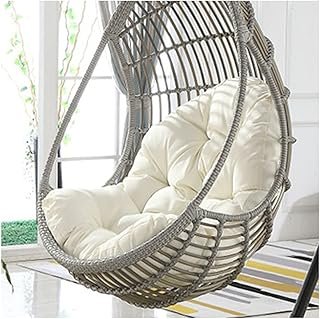 Garden Terrace Rattan Swing Chair Wicker Egg Hanging Chair Hammock Hanging Chair Large Size Cushion Hanging Basket Chair Cushion Indoor Outdoor 90 * 120cm (Chair Not Included) White