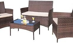Outdoor Indoor Use Backyard Porch Garden Poolside Balcony Sets Clearance Brown and Beige 4 Pieces Furniture