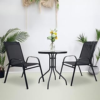 Deep Sleep Outdoor Patio Bistro Set – Black Wicker Chairs & Round Table for Elegant and Comfortable Small Space Dining, Relaxation, and Outdoor Enjoyment (VI-DNS-13)