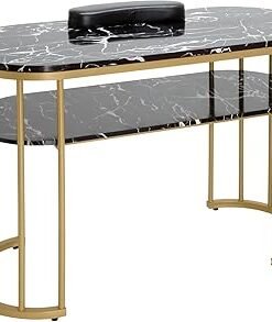 Kalolary Manicure Table, Professional Nail Art Desk with Black Nail Hand Pillow Salon Nail Station for Salon Beauty Spa Nail Technician Table (Black)