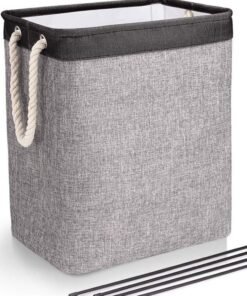 HomarKet Laundry Basket with Handles & Brackets Small/Large/Tall Hamper Collapsible Washing Bin Built-in Lining for Bedroom Dorm Toy Clothing Storage (Black-Grey)