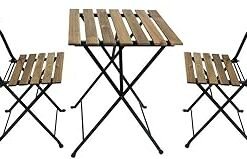 Wood Chairs and Table Bistro Set - Folding Outdoor Patio Dining Table Set - 3 Pcs Metal Foldable Dining Table Set For Home Outdoor Balcony Terrace Use – Garden Furniture – Office Furniture