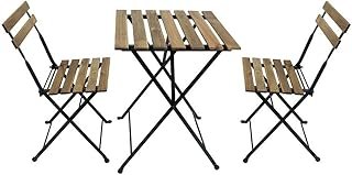 Wood Chairs and Table Bistro Set - Folding Outdoor Patio Dining Table Set - 3 Pcs Metal Foldable Dining Table Set For Home Outdoor Balcony Terrace Use – Garden Furniture – Office Furniture