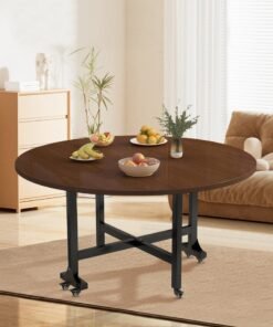 Round Folding Dining Table For Small Spaces, Extendable Dining Table, Expandable And Space-Saving Design, Foldable Dining Table With Wheels For Kitchen, Bedroom, Or Living Room(120cm/47.2in)