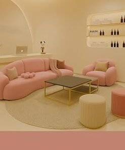 Poppins HOME Modern Curved Sofa Set – Cloud-Inspired Living Room Couch with Soft Armchairs & Ottomans | Minimalist Lounge Furniture for Salon, Studio, or Home Decor (Pink, 2-Seatrer)