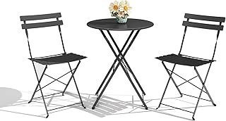 Bistro Table and Chairs Set of 2, 3 Piece Outdoor/Indoor Folding Patio Bistro Sets, 2 Chair Patio Furniture Set with Table, Premium Frame Foldable Coffee Tables for Balcony, Yard, Garden, Black