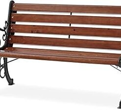 Wuden Outdoor Garden Bench Chair | UV And Water-Resistant All-Weather Garden Patio Seating | 3-Seater Cast Iron/Hard Wood Patio Modern Outdoor Furniture For Lawn Garden - Brown