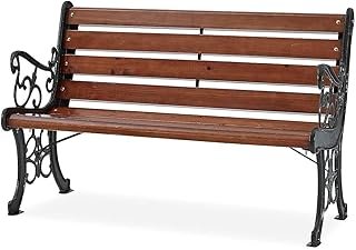 Wuden Outdoor Garden Bench Chair | UV And Water-Resistant All-Weather Garden Patio Seating | 3-Seater Cast Iron/Hard Wood Patio Modern Outdoor Furniture For Lawn Garden - Brown