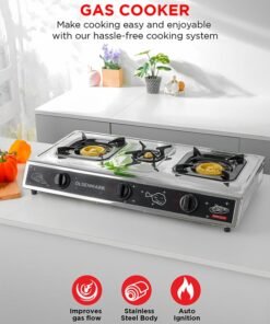 Olsenmark 3 Burner Stainless Steel Gas Stove Cooktop OMK2229 Silver