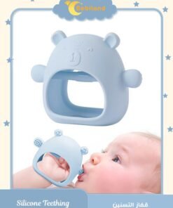 Bebiland Silicone Teething Mitten with Cute Bear Shape, BPA-Free and Anti-Drop Teether Toy for Baby Soothing Teething Pain Relief, Blue