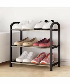 WAOKN Small Shoe Rack,3 Tier Black Shoe Rack 6 Pairs Of Shoes Shelf Storage Multifunctional Lightweight Organizer Sturdy Metal Stackable Stand Footwear For Closet Living Room Bedroom Bathroom