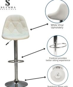 SULSHA Modern Height Adjustable Chair , Bar Chair , Bar Stool Set Leather Padded Stool White/Silver1