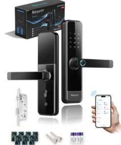 Makayuron Tuya-WiFi Smart Door Lock with 4585 Mortise – 5-in-1 Unlocking: Fingerprint, Passcode, 7*Cards, Tuya WiFi App, Mechanical Key – Remote Access & Real-Time Monitoring
