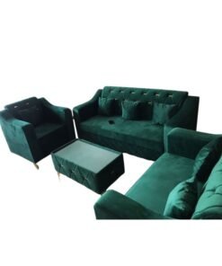 Maharat Al Bahar Classic 6-Seater With Table And Pillow Sofa Elegant Design To Enhance Your Home Decor 3+2+1-Green 190x80x80
