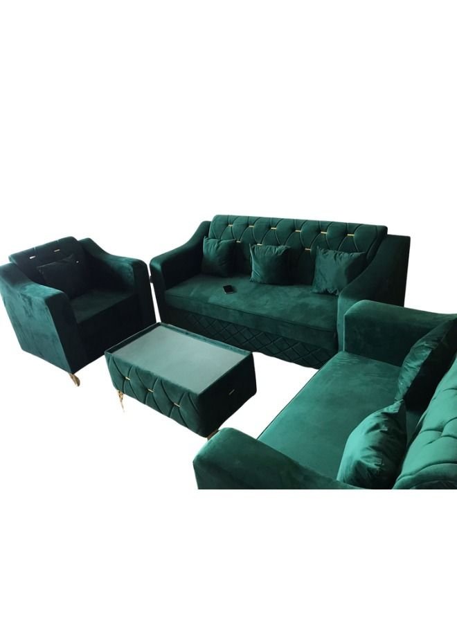 Maharat Al Bahar Classic 6-Seater With Table And Pillow Sofa Elegant Design To Enhance Your Home Decor 3+2+1-Green 190x80x80