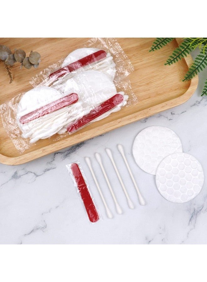 HQSLsund 200 Pack Hotel Vanity Kit Individually Wrapped, Bulk Hotel Amenities Kit, Hotel Hospitality Set, Hygiene Products Include Cosmetic Cotton Pads, Cotton Swabs, Nail File (Paper Sticks)