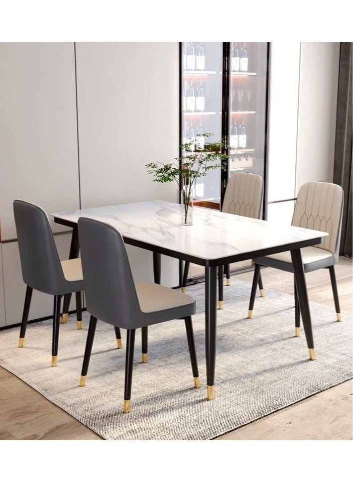 fashionhome Modern Multipurpose Industrial Standard Rectangle Sintered Artificial Stone Rock Plate Tabletop Dining Table and 4 Concave Curve Chair Set for Kitchen Restroom 120 x 60 x 75 and 40 x 42 x 86 Centimeter - Image 4