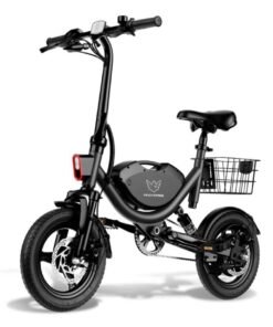 Wind Horse Foldable Electric Bike for Adults 500W Brushless Hub Motor, 35 KMH Max Speed, 19-35 KM Range with 36V 8AH Battery, 14 Inches Tires with Dual Suspension and Disc Brakes, Lightweight Carbon Alloy Frame, Urban Commuter E-Bike with Basket for Easy Storage and Transport