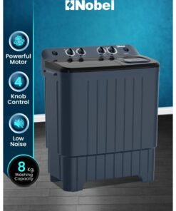 Nobel Semi Automatic Washing Machine, Twin Tub, 8 Kg Wash Capacity & 5.5 Kg Spin Capacity, 4 Control Knobs, 15 Min Wash Timer, IPX4 Waterproof Rating, Smart Filter, Rat Guard Base (1 Year Warranty) 13.5 kg 380 W NWM8502 Grey