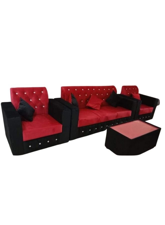 Maharat Al Bahar 5– Seater Sofa Set With Table &Pillow - 1+1+3- Red/ Black 190x80x80