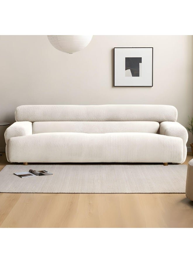 Ripple FURNITURE UAE Homes Modern Plush Sofa for Living Room, Cream White Fabric, Foam Cushions, Wooden Arms (White)